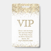 Wit & Goud Glitters | VIP Verjaardagsuitnodiging Badge (Voorzijde)