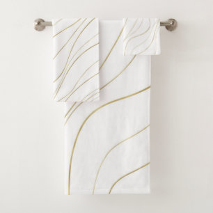 Wit & Goud Golvende Lijnen Moderne Glamour Bad Handdoek