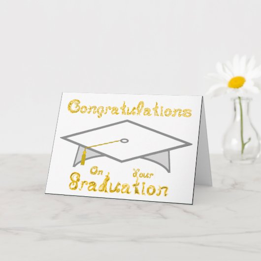 Wit & Goud Graduation Cap Printable Party Pet of Kaart (Kleine Plant)