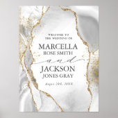 Wit, Goud & Grijs Mist Agaat Bruiloft Poster (Voorkant)