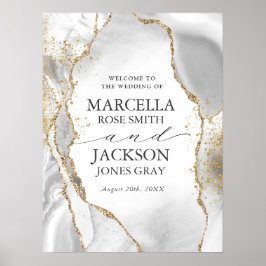 Wit, Goud & Grijs Mist Agaat Bruiloft Poster