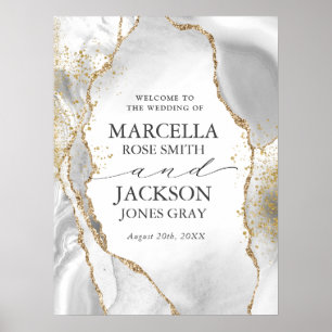 Wit, Goud & Grijs Mist Agaat Bruiloft Poster