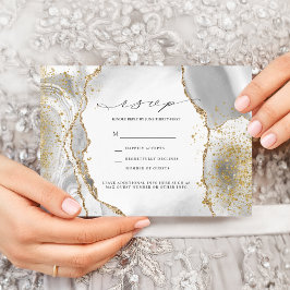 Wit, Goud & Grijs Mist Agaat Huwelijksuitnodiging  Kaart