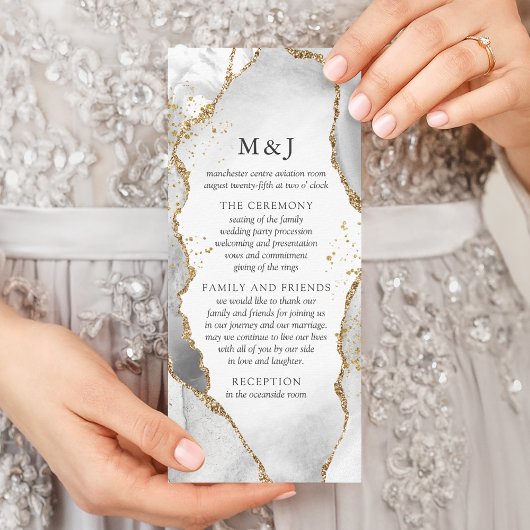 Wit, Goud & Grijs Mist Agate Program Reclamekaart