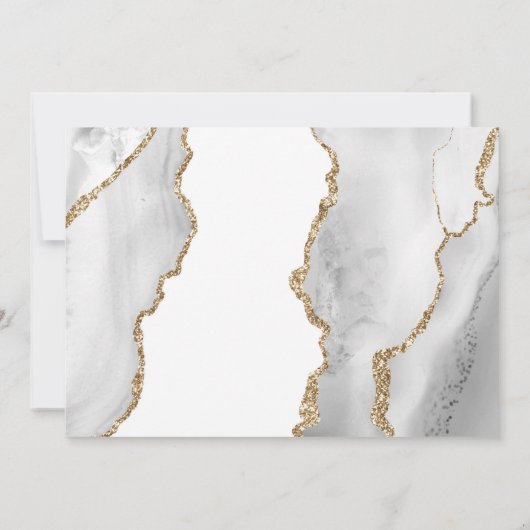 Wit, Goud & Grijs Mist Agate Trouw-RSVP Uitnodigin Kaart (Achterkant)