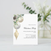 Wit goud groene bauble kerstfeest uitnodiging (Staand voorkant)