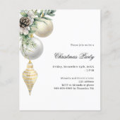 Wit goud groene bauble kerstfeest uitnodiging (Voorkant)