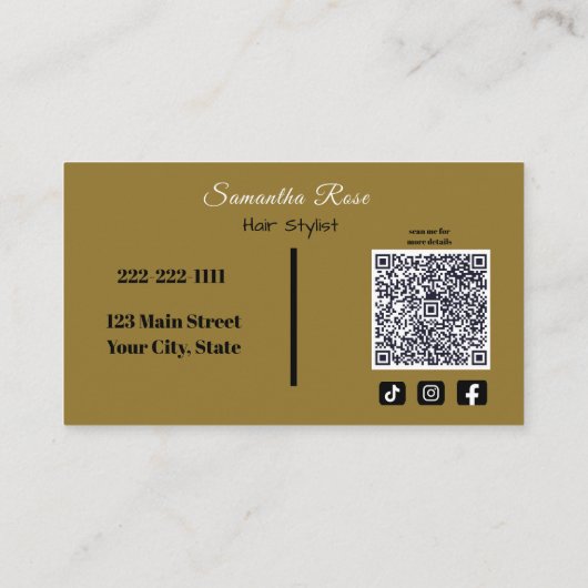 Wit Goud Haar Stylist Promotionele QR code Visitekaartje (Achterkant)