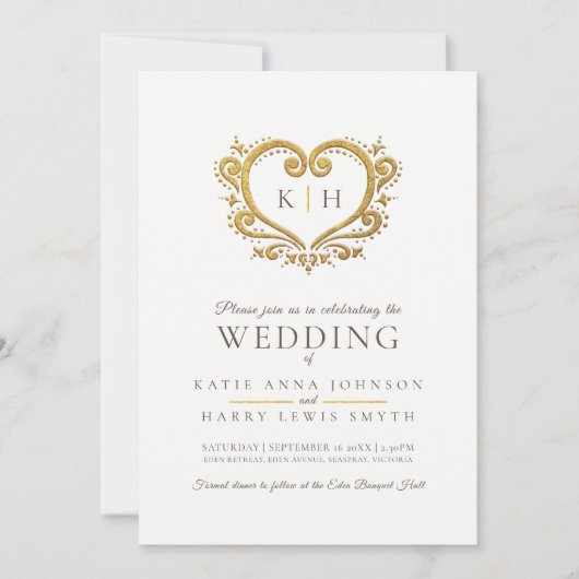 Wit goud hart bruin bruiloft foto kaart (Voorkant)