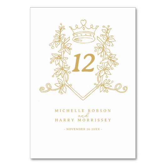 Wit Goud hart kroon bruiloft Kaart (Voorkant)