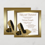 Wit Goud Hoge Heel Vrouwen 50ste Verjaardagsfeest Kaart (Voorkant / Achterkant)