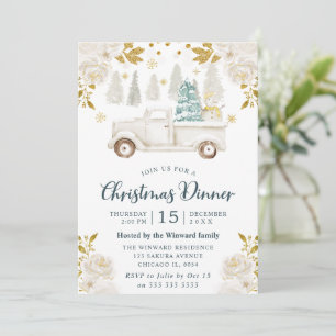 Wit & Goud Kerst Florale Truck Kerstmis Kaart
