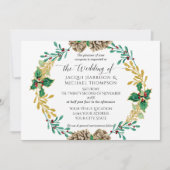 Wit Goud Kerst Pine Kegelgroen bruiloft Kaart (Voorkant)