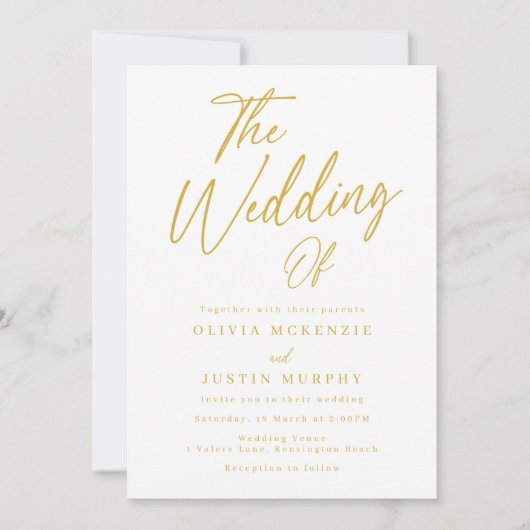 Wit & Goud Klassieke Elegantie Bruiloft Kaart (Voorkant)