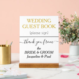 Wit Goud Kleur Bruiloft Gast Boek NAMEN Acryl Bord