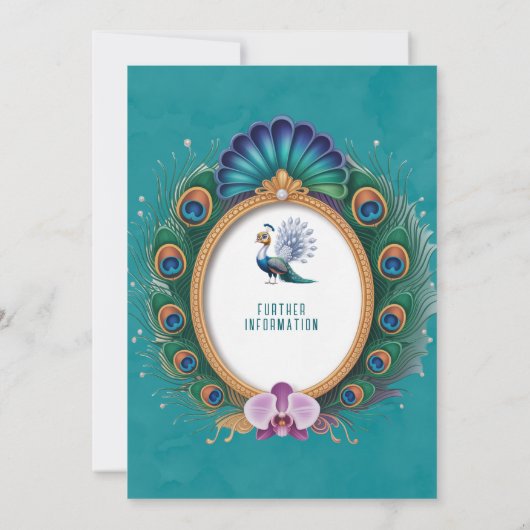 Wit Goud Kleurrijke Pauw Baby shower Welkom Kaart (Achterkant)