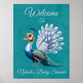 Wit Goud Kleurrijke Pauw Baby shower Welkom Poster
