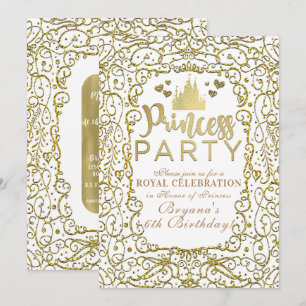 Wit & Goud Koninklijk Kasteel PRINSES PARTY Verjaa Kaart