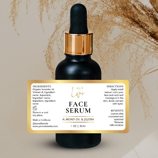 Wit & Goud Kosmetisch 1 OZ Dropper Flessenetiket Etiket