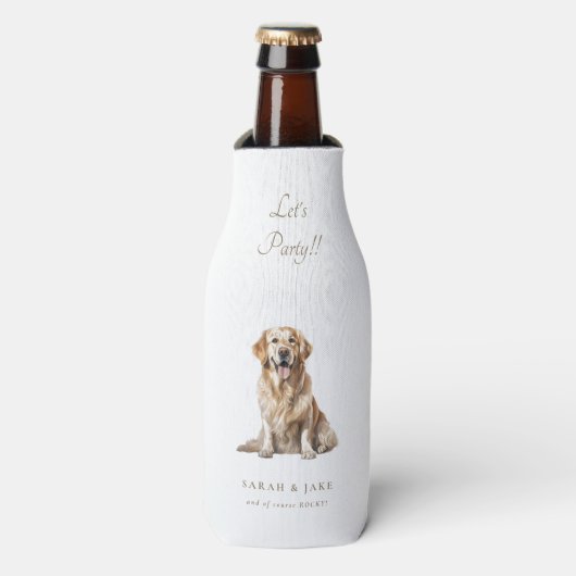 Wit & Goud Let's Party! Custom Pet Wedding Flesjeskoeler (Fles Voorkant)