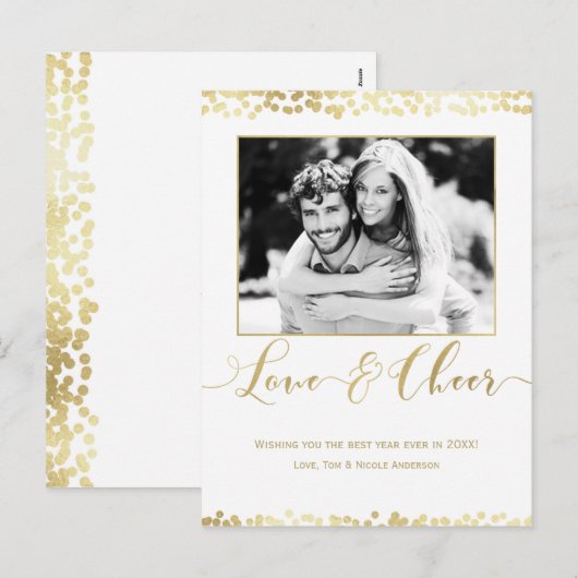 Wit & Goud LIEFDE & VREUGDE Modern Nieuwjaars Foto Feestdagenkaart (Voorkant / Achterkant)