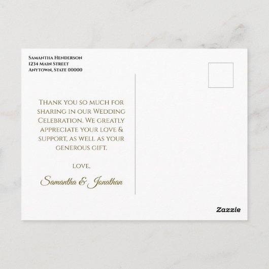 Wit & Goud Lint Bruiloft Dank u Briefkaart (Achterkant)