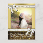 Wit & Goud Lint Bruiloft Dank u Briefkaart (Voorkant)