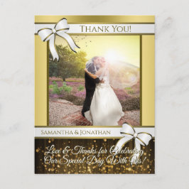 Wit & Goud Lint Bruiloft Dank u Briefkaart