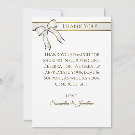 Wit & Goud Lint Bruiloft Dank u Fotokaart Bedankkaart (Achterkant)