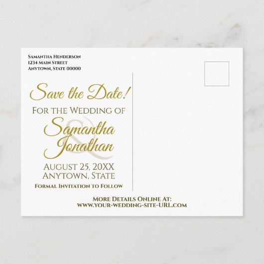 Wit & Goud Lint Bruiloft Save the Date Briefkaart (Achterkant)