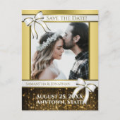 Wit & Goud Lint Bruiloft Save the Date Briefkaart (Voorkant)