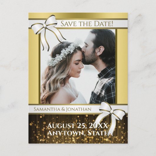 Wit & Goud Lint Bruiloft Save the Date Briefkaart (Voorkant)