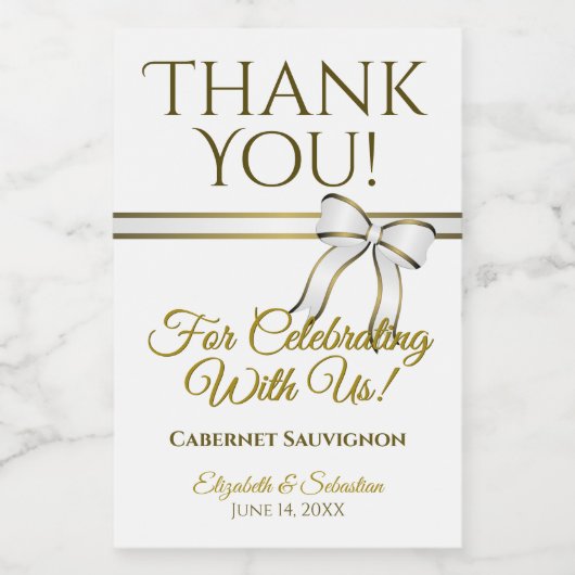 Wit & Goud Lint Trouw Trouwkaart Mini Wijn Etiket (Enkel label)