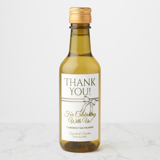 Wit & Goud Lint Trouw Trouwkaart Mini Wijn Etiket (Voorkant)