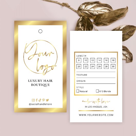 Wit & Goud Logo Haarextensies Maat Hang Label Visitekaartje