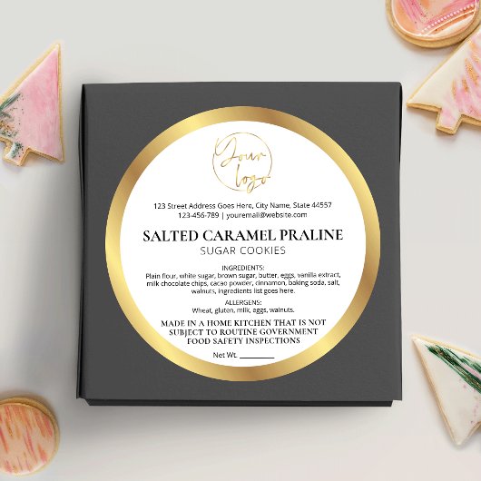 Wit & Goud Logo Luxe moderne bakkerij ingrediënten Ronde Sticker