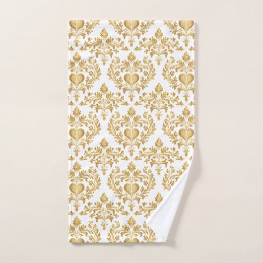 Wit & Goud look Damask Hart Badkamer Handdoek Set (Handdoek)