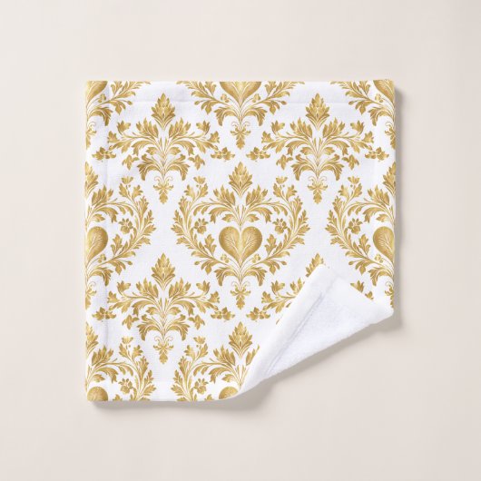 Wit & Goud look Damask Hart Badkamer Handdoek Set (Wasdoekje)