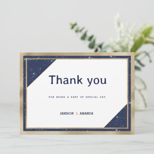 Wit goud marine blauw glitter geometrisch Dank u Kaart (Staand voorkant)
