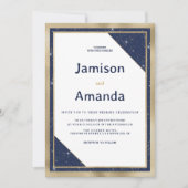 Wit goud marine blauw glitter geometrische bruilof kaart (Voorkant)