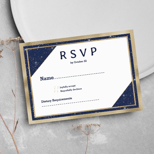 Wit goud marine blauw glitter geometrische RSVP Kaart