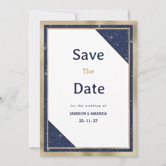 Wit goud marine blauw glitter glamour Save The Dat Kaart (Voorkant)