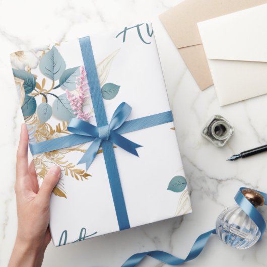 Wit Goud Marine Huwelijk/Douche Gefeliciteerd Cadeaupapier (Geschenken)