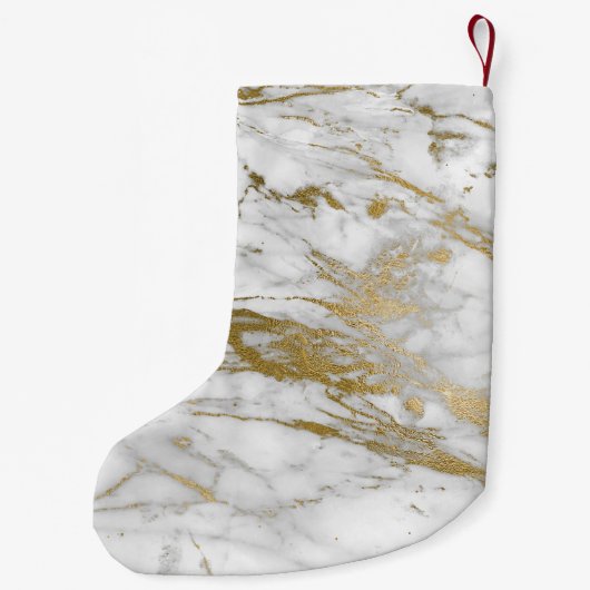 Wit & Goud Marmer Glitter en Sparkle Monogram Kleine Kerstsok (Achterkant)