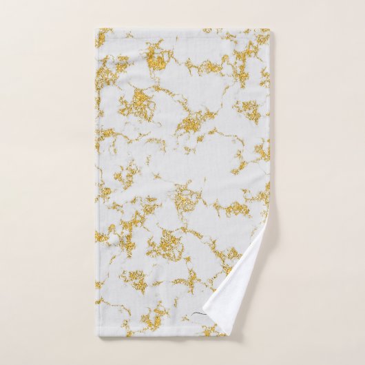 Wit Goud Marmer Glitter Sparkle Script Naam Bad Handdoek (Handdoek)