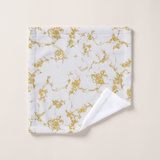 Wit Goud Marmer Glitter Sparkle Script Naam Bad Handdoek (Wasdoekje)