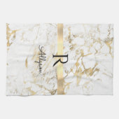 Wit & Goud Marmer Gouden Bar Script Naam, Monogram Theedoek (Horizontaal)
