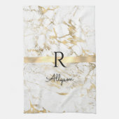 Wit & Goud Marmer Gouden Bar Script Naam, Monogram Theedoek (Verticaal)