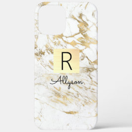 Wit & Goud Marmer Gouden Doos, Zwarte Naam & Monog Case-Mate iPhone Case