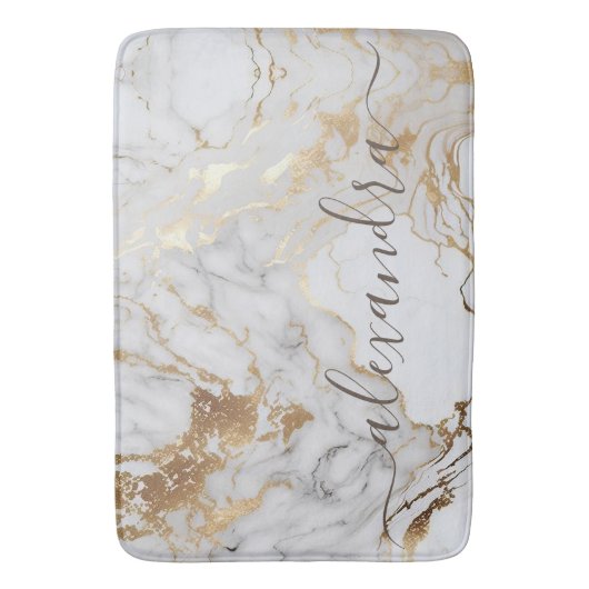 Wit goud marmer modern elegant badmat (Voorkant Verticaal)